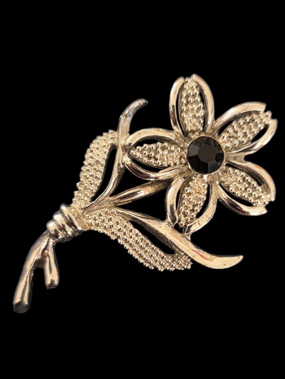 Sarah Coventry "Black Beauty" Silver Tone Flower Brooch, Vintage 1967 Ladies Pin